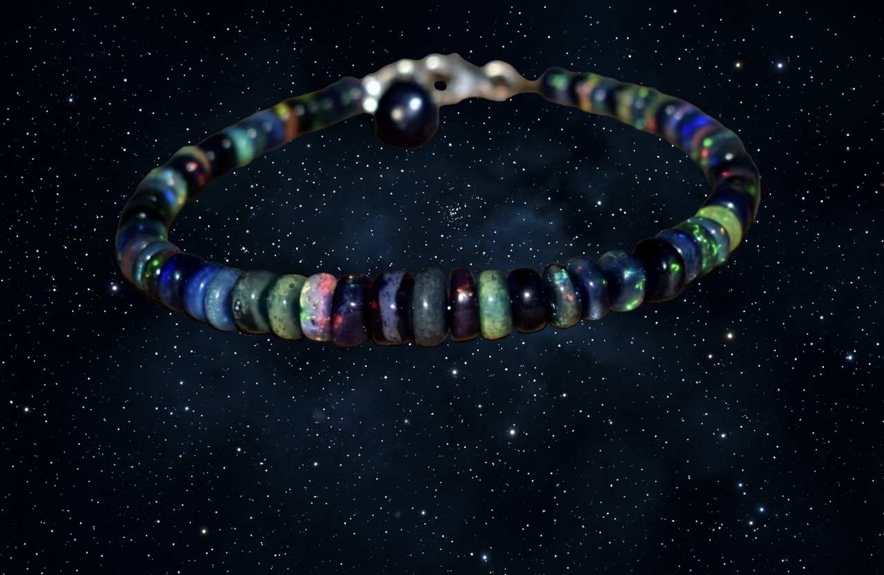 Pulsera de plata de ley 925, con cuentas de ópalo de fuego etíope Welo + 1 microdosis de Ayahuasca 1 Pulsera de plata de ley 925, con cuentas de ópalo de fuego etíope Welo + 1 microdosis de Ayahuasca