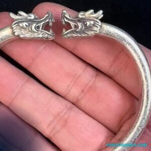 Brazalete abierto de doble cabeza de dragón, plata tibetana, unisex